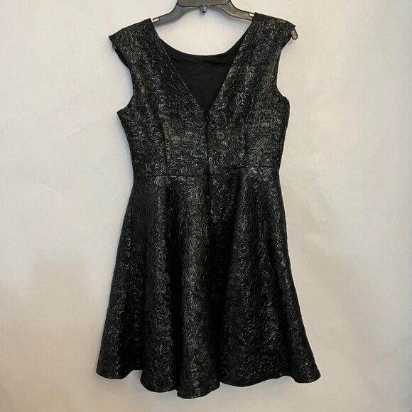 Un Deux Trois Girls Black Brocade Damask Sleeveless Skater Dress Party Holiday - Picture 4 of 8